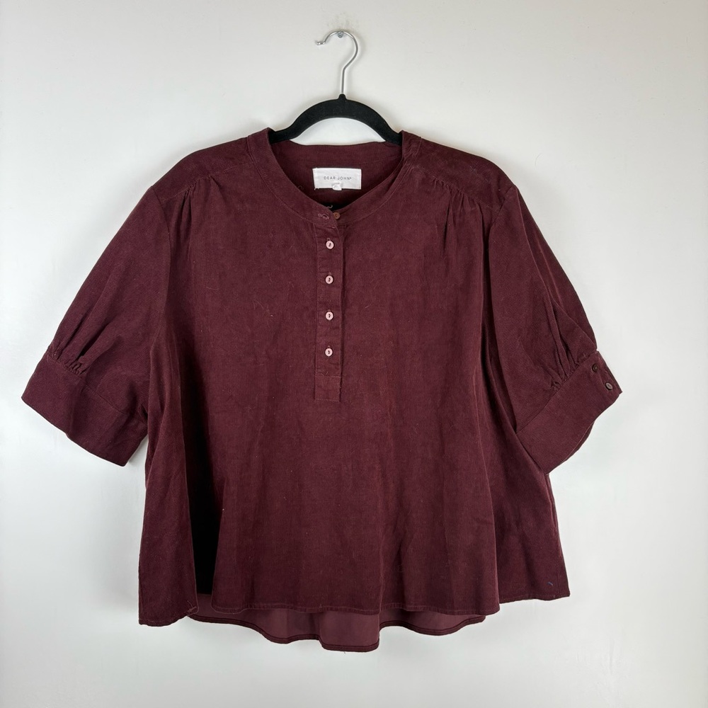 Dear John Burgundy Button Henley Blouse